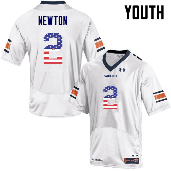 Auburn Tigers Youth Cam Newton #2 White Under Armour Stitched College USA Flag Fashion NCAA Authentic Football Jersey CKO8374PH
